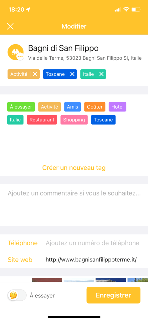 Nouvel enregistrement d'adresse sur Mapstr avec tags