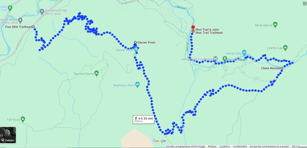 itinéraire de randonnée four mile trail panorama trail et mist trail